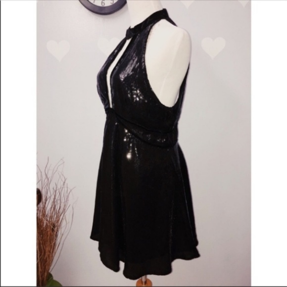 Free People Black Sequins Mini Halter Skater Dress - Picture 5 of 7